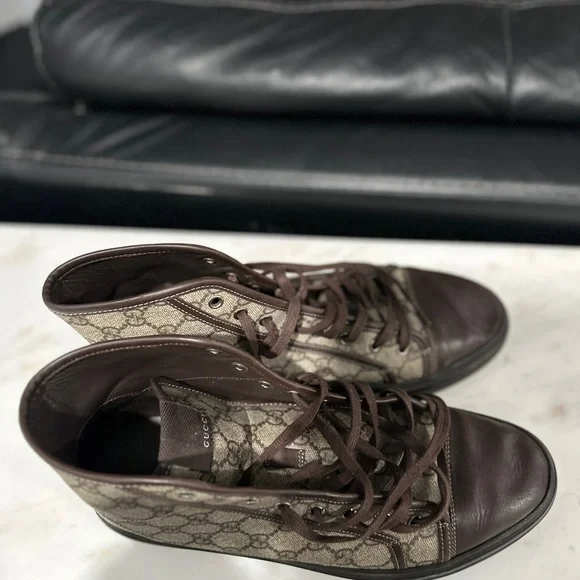 Gucci Brown/Grey GG Canvas High Top Sneakers Size 40 - Picture 9 of 9